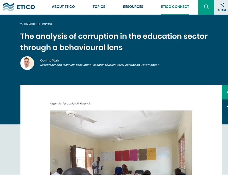 The analysis of corruption in the education sector through a behavioural lens cover