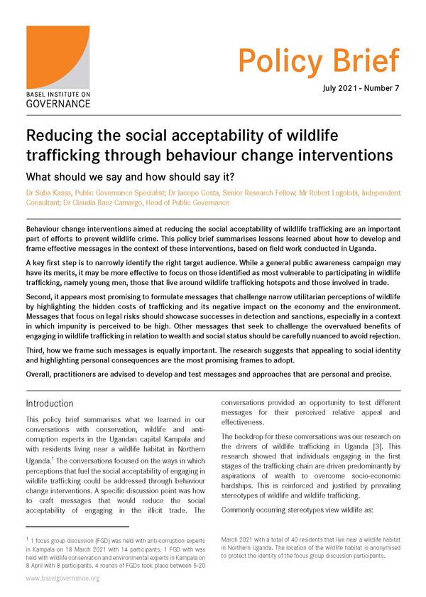 Policy Brief 7: Reducing the social acceptability of wildlife trafficking through behaviour change interventions