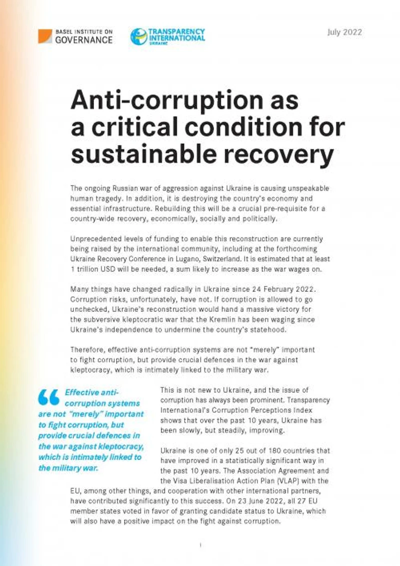 Ukraine Recovery Conference: Anti-corruption as a critical condition for sustainable recovery cover