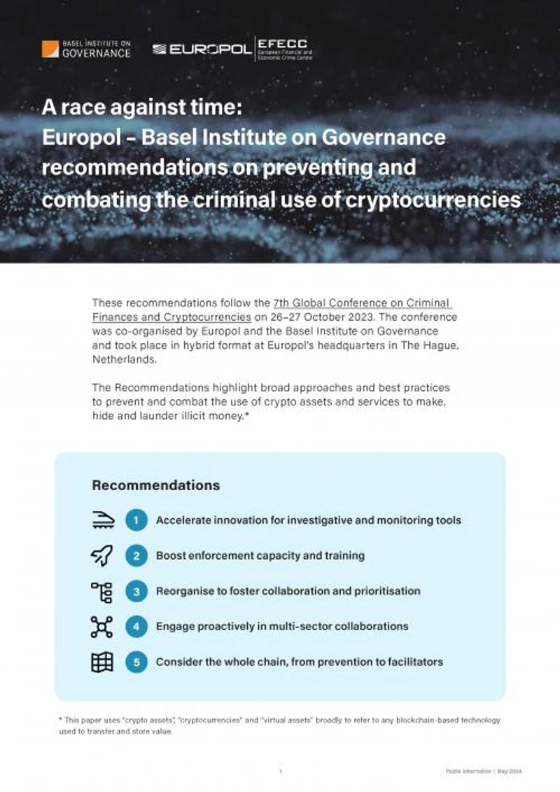 A race against time: Europol – Basel Institute on Governance recommendations on preventing and combating the criminal use of cryptocurrencies cover