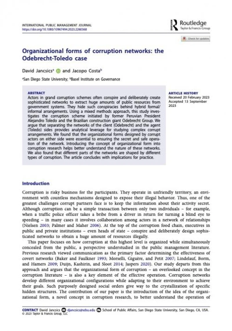 Organisational forms of corruption networks: the Odebrecht-Toledo case cover