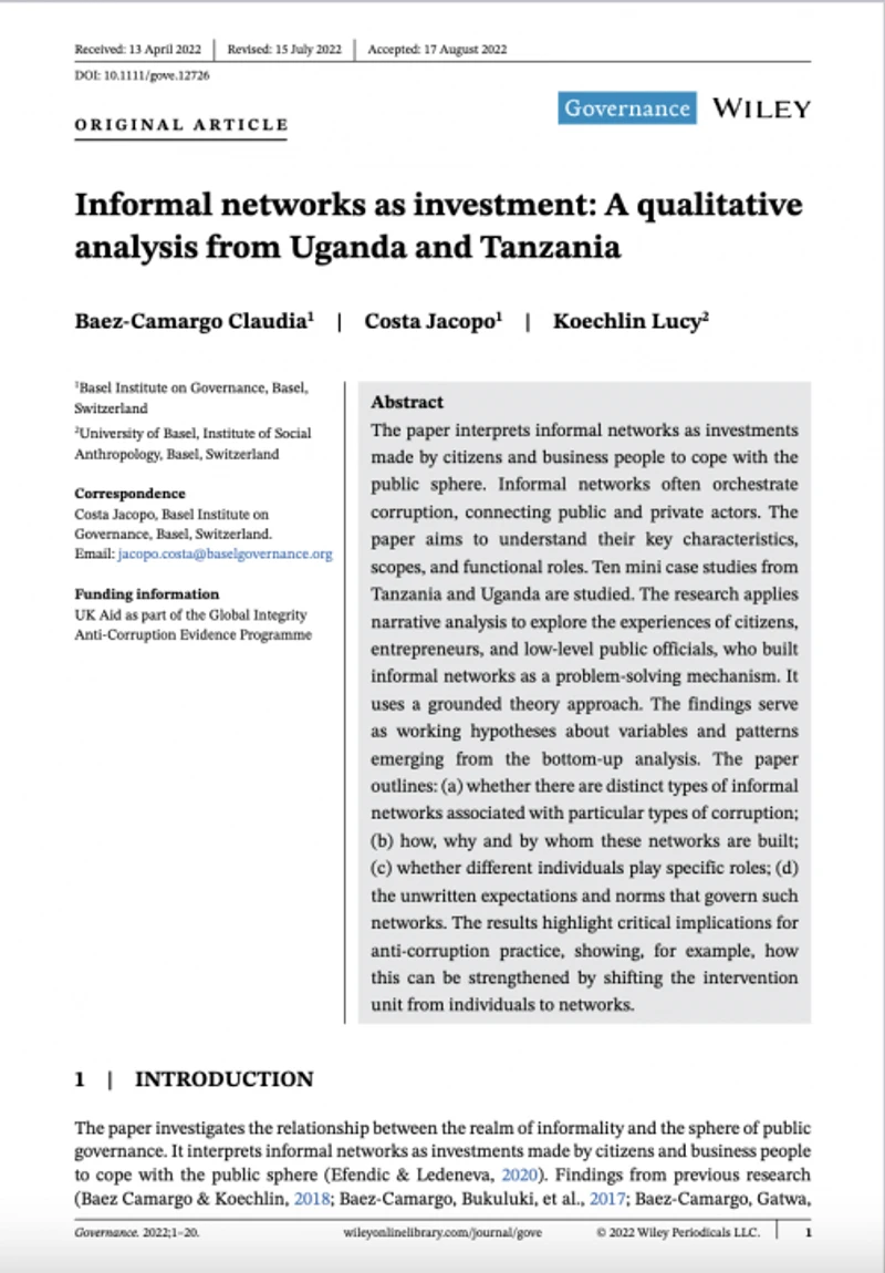 Informal networks as investment: A qualitative analysis from Uganda and Tanzania cover