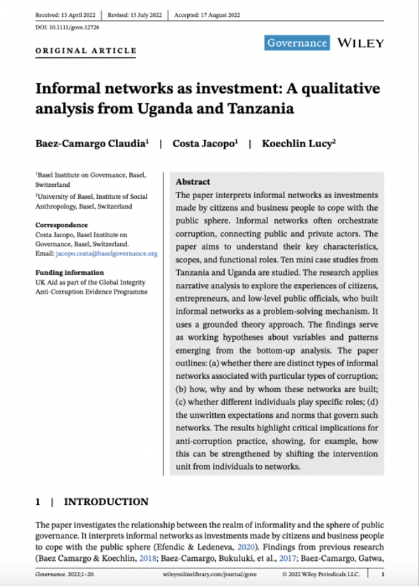 Informal networks as investment: A qualitative analysis from Uganda and Tanzania