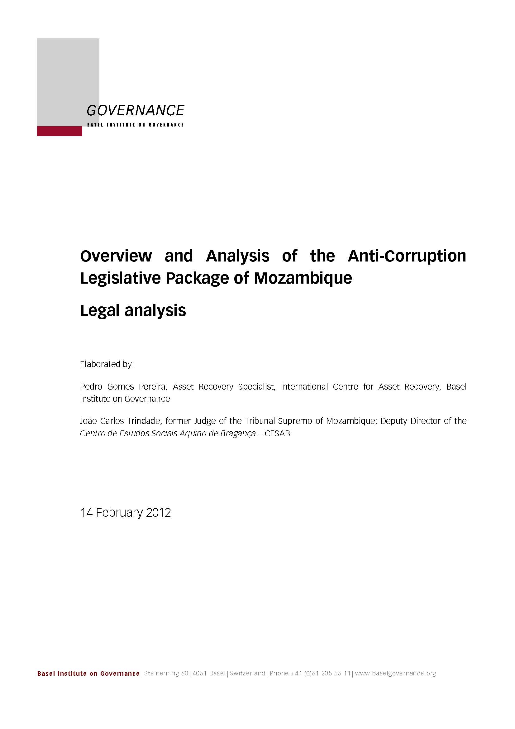 Overview and Analysis of the Anti-Corruption Legislative Package of Mozambique cover