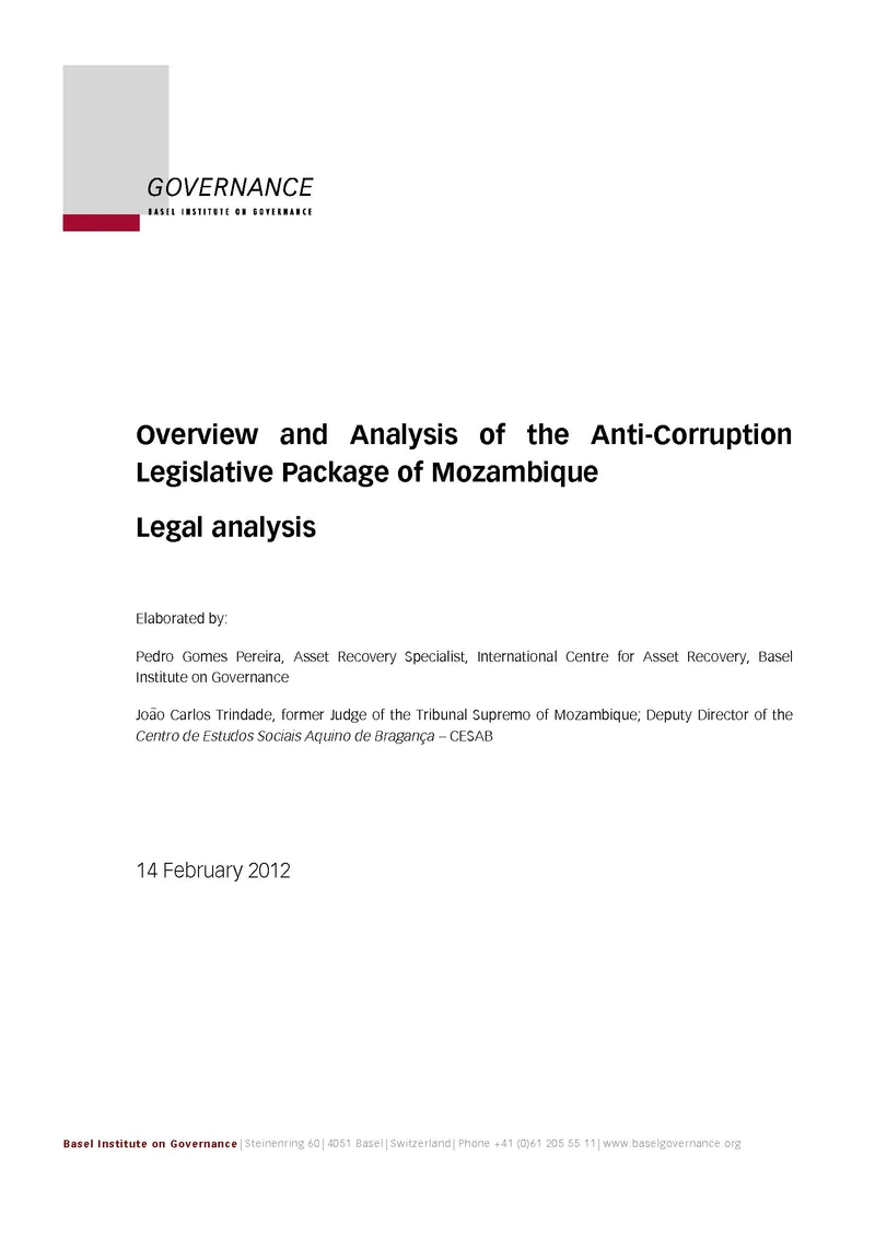 Overview and Analysis of the Anti-Corruption Legislative Package of Mozambique cover
