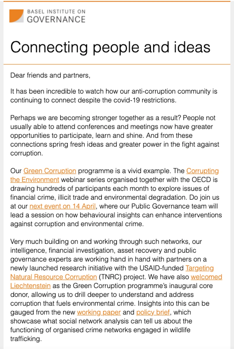 Basel Institute newsletter - March 2021 cover