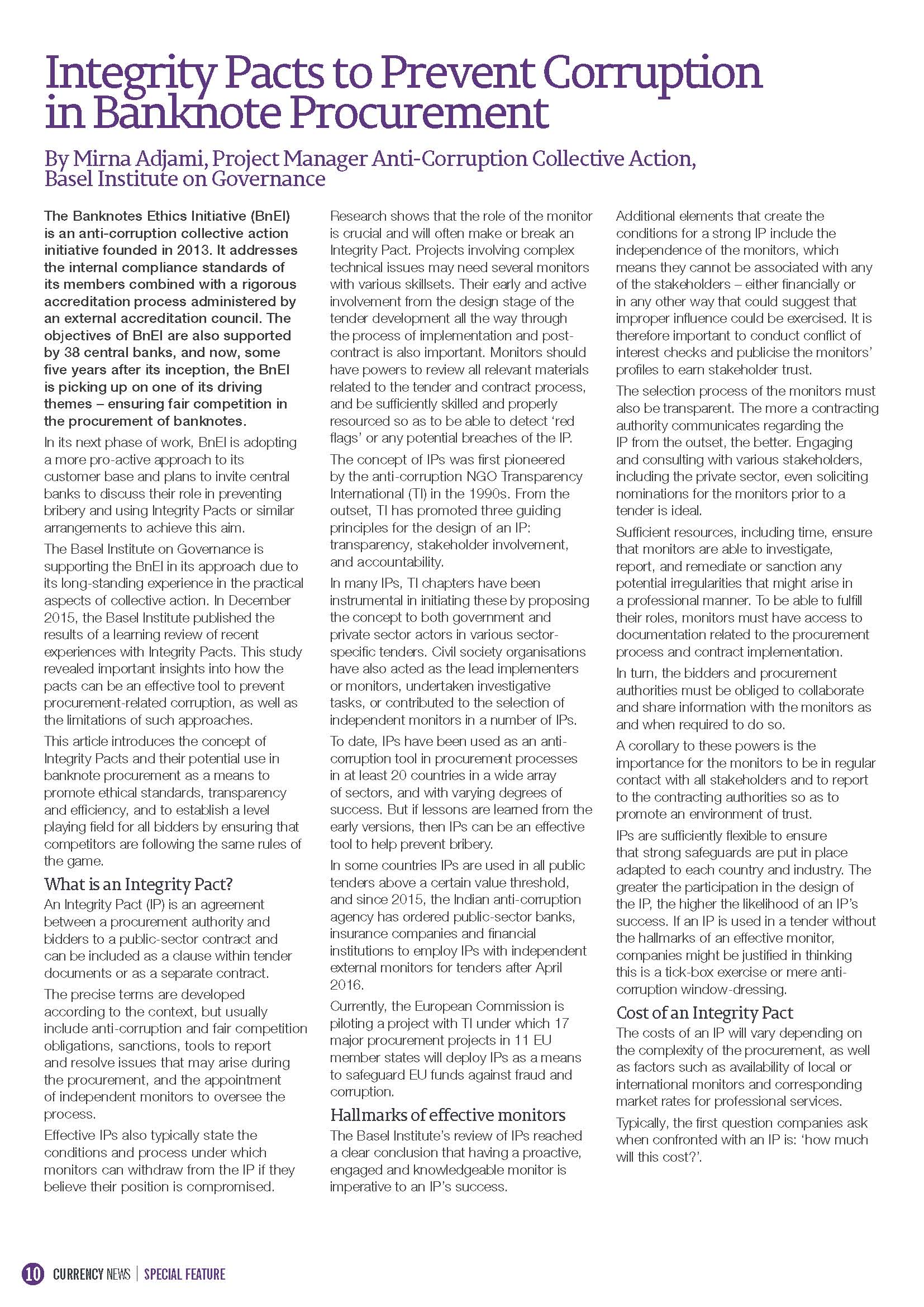Integrity Pacts to Prevent Corruption in Banknote Procurement cover