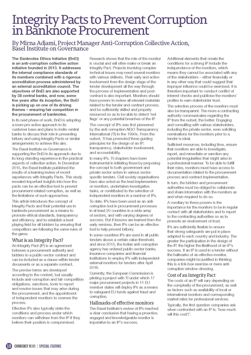 Integrity Pacts to Prevent Corruption in Banknote Procurement cover