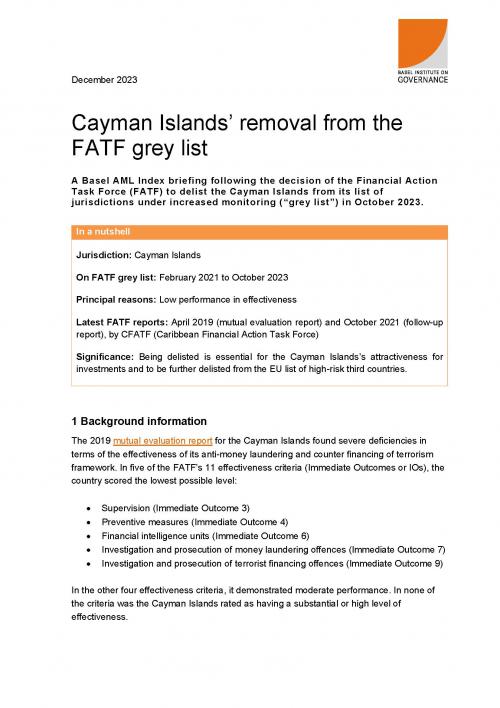 Basel AML Index briefing: Cayman Islands' delisting from the FATF grey list