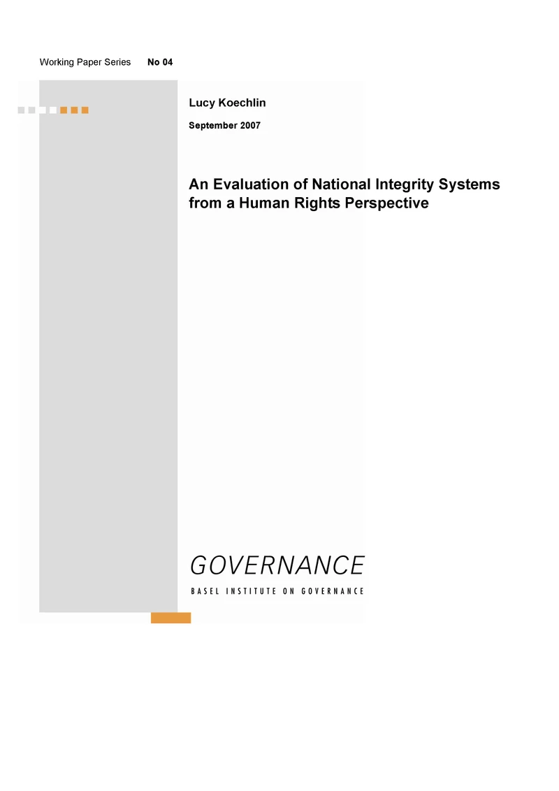 Working Paper 4: An evaluation of national integrity systems from a human rights perspective cover