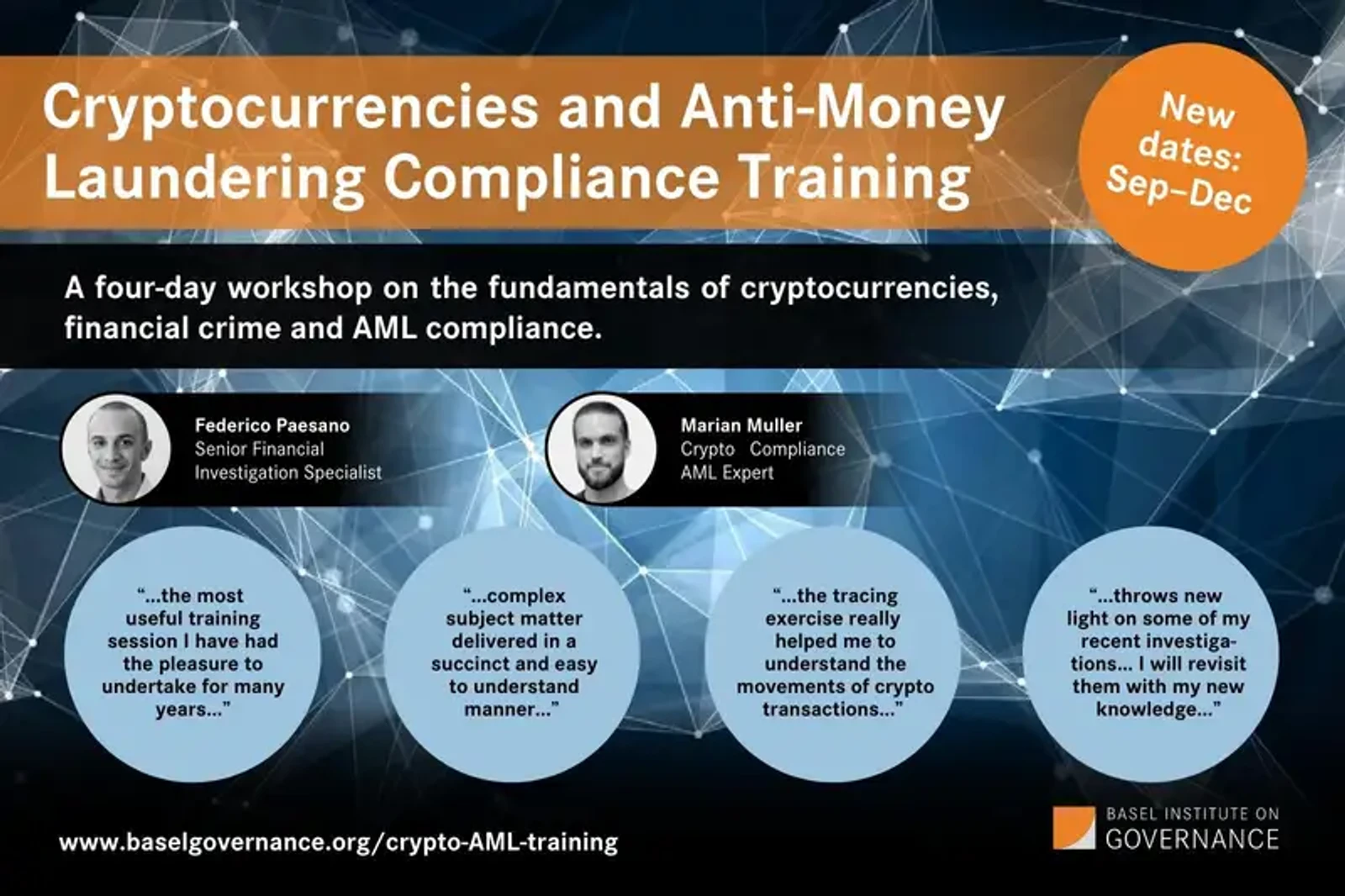 Cryptocurrencies and AML compliance training: 7–10 November