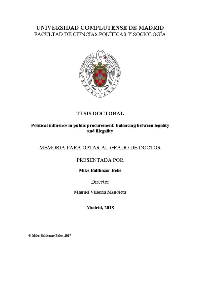 Political influence in public procurement: balancing between legality and illegality cover