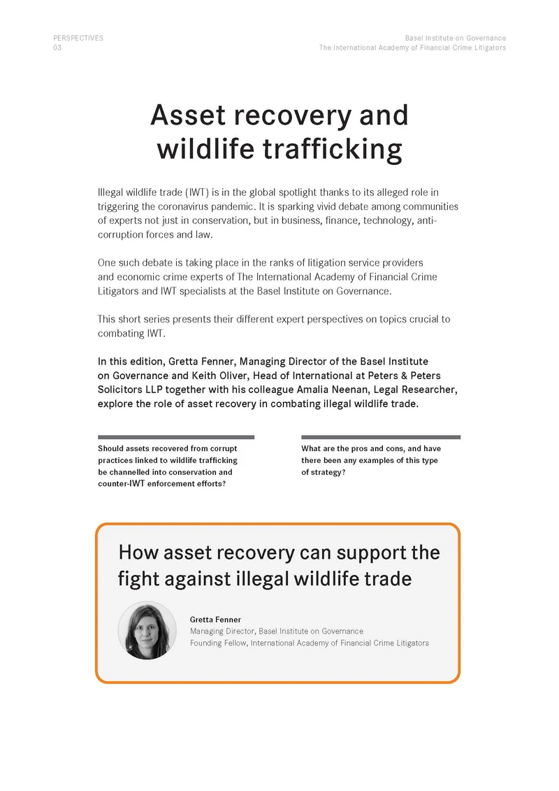Perspectives 3: Asset recovery and wildlife trafficking cover