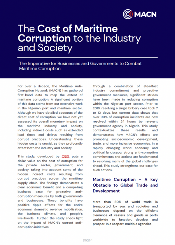 The Cost of Maritime Corruption to the Industry and Society