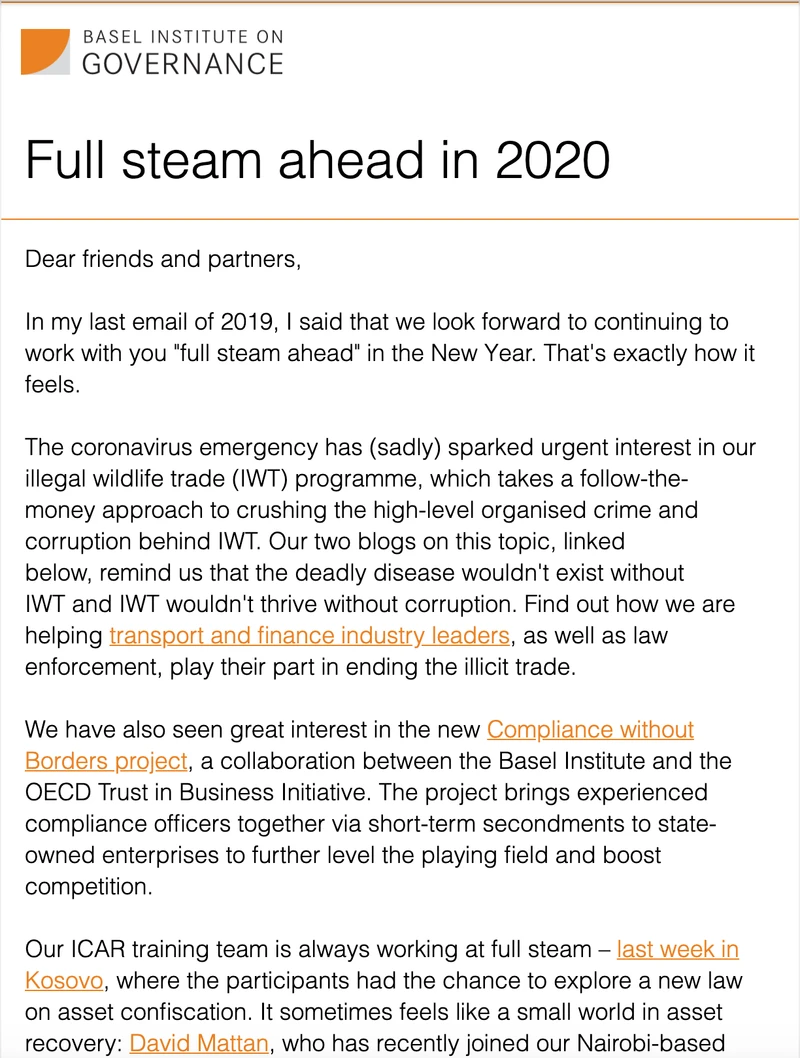 Basel Institute newsletter - February 2020 cover