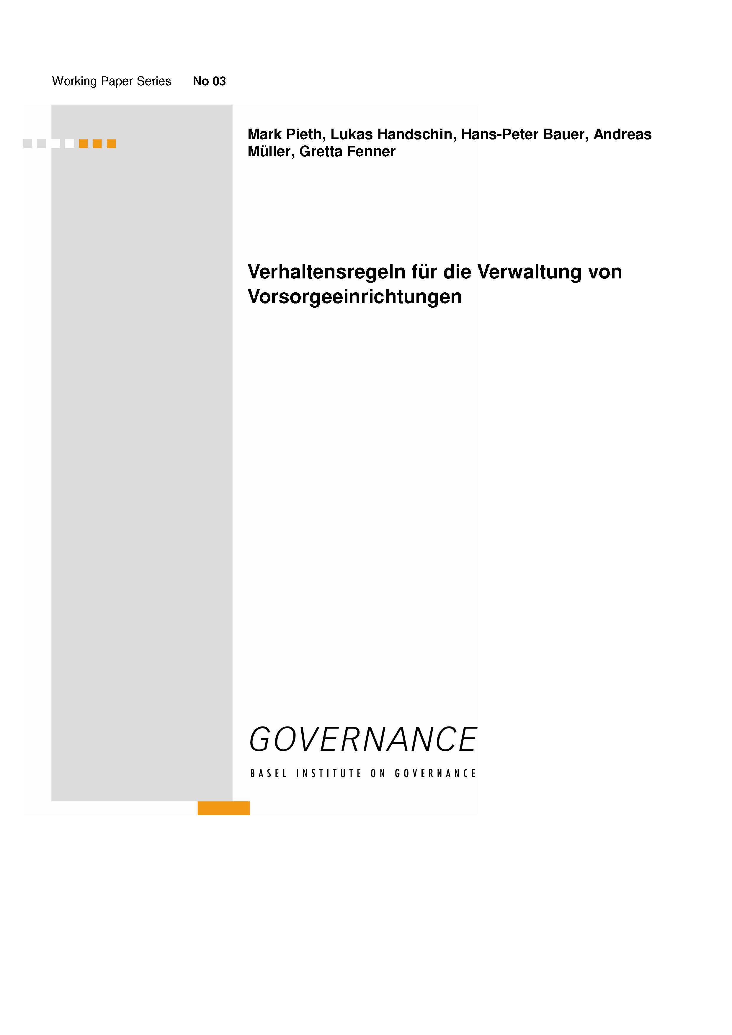 Working Paper 3: Verhaltensregeln für die Verwaltung von Vorsorgeeinrichtungen