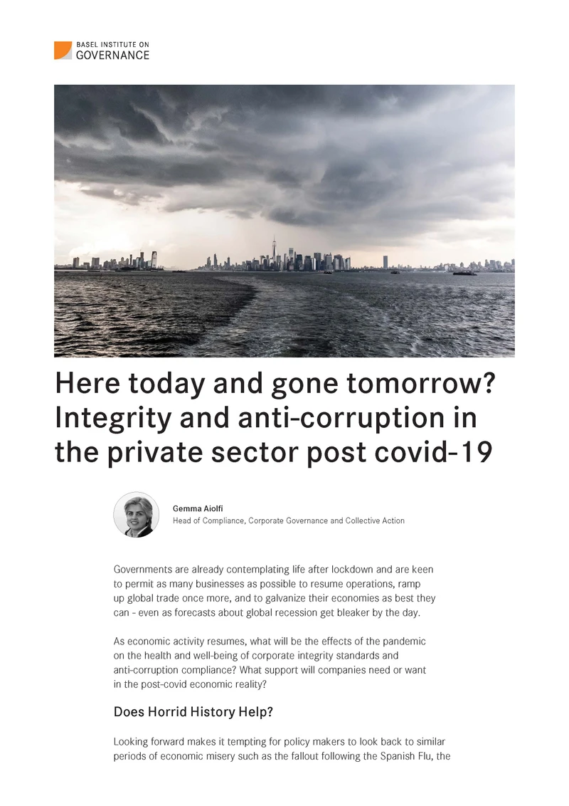 Here today and gone tomorrow? Integrity and anti-corruption in the private sector post covid-19 cover