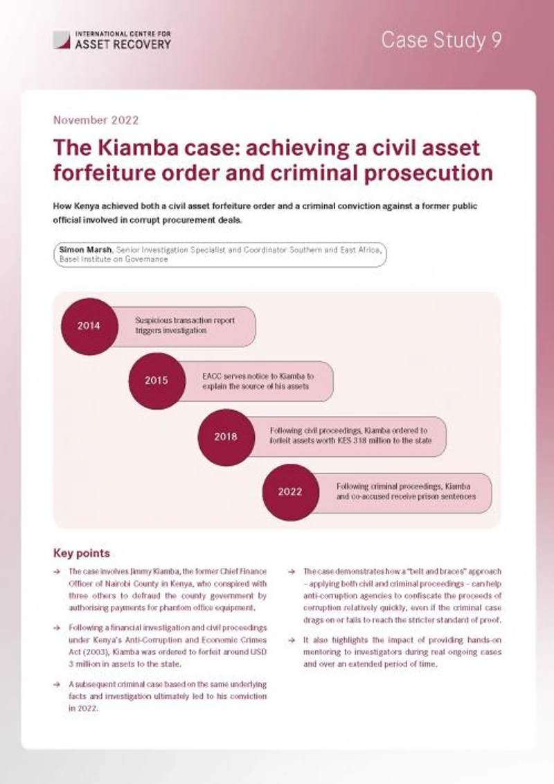 Case Study 9: The Kiamba case: achieving a civil asset forfeiture order and criminal prosecution cover