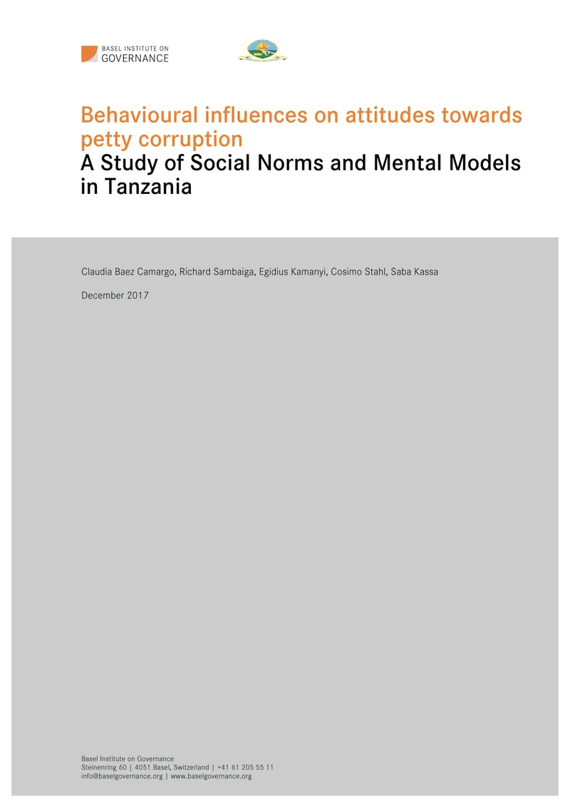 Behavioural influences on attitudes towards petty corruption: a study of social norms, automatic thinking and mental models in Tanzania cover