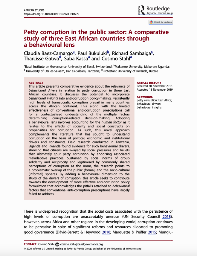 Petty corruption in the public sector: A comparative study of three East African countries through a behavioural lens