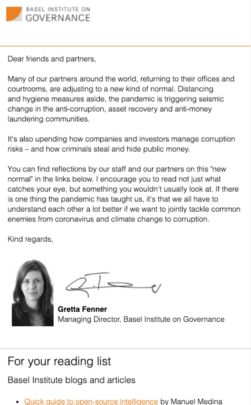 Basel Institute newsletter - July 2020 cover