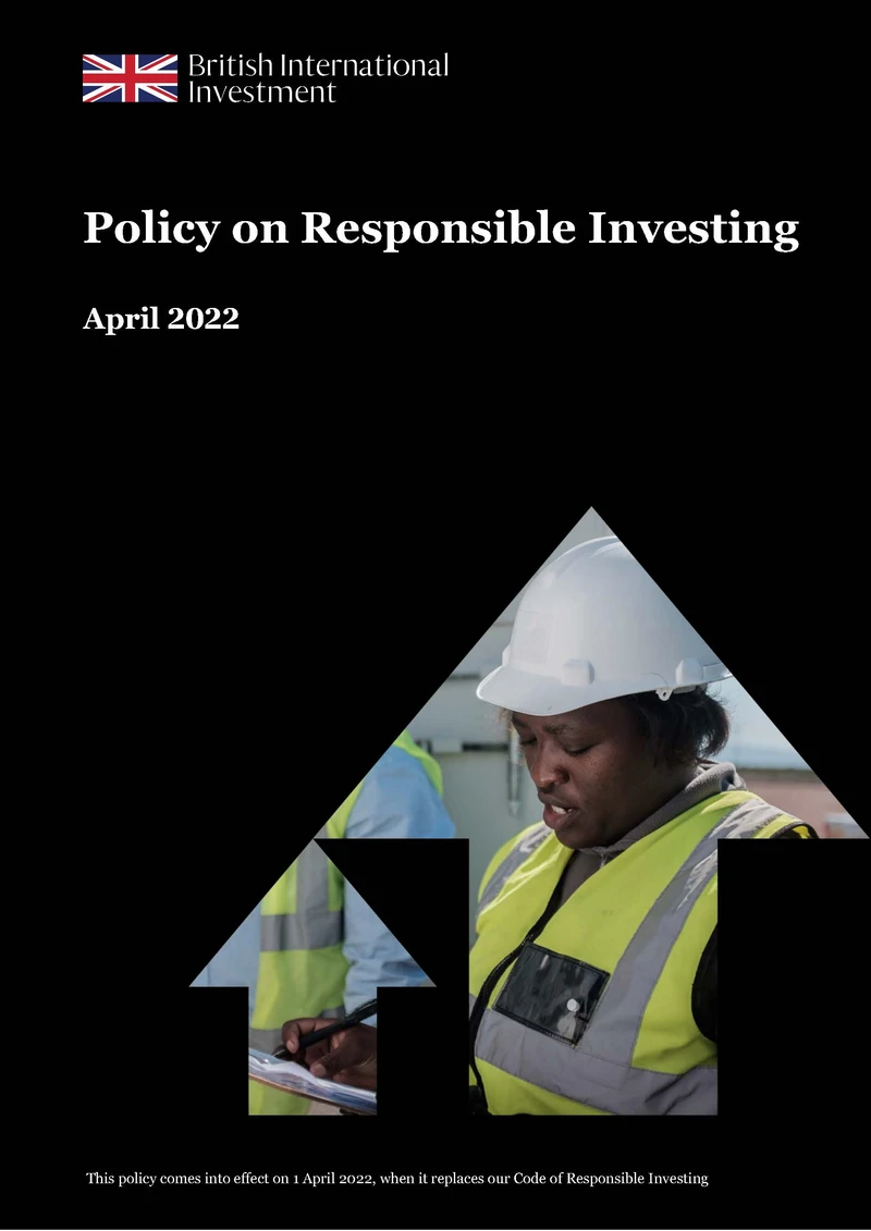 Policy on Responsible Investing 2022 – CDC Group (British International Investment) cover