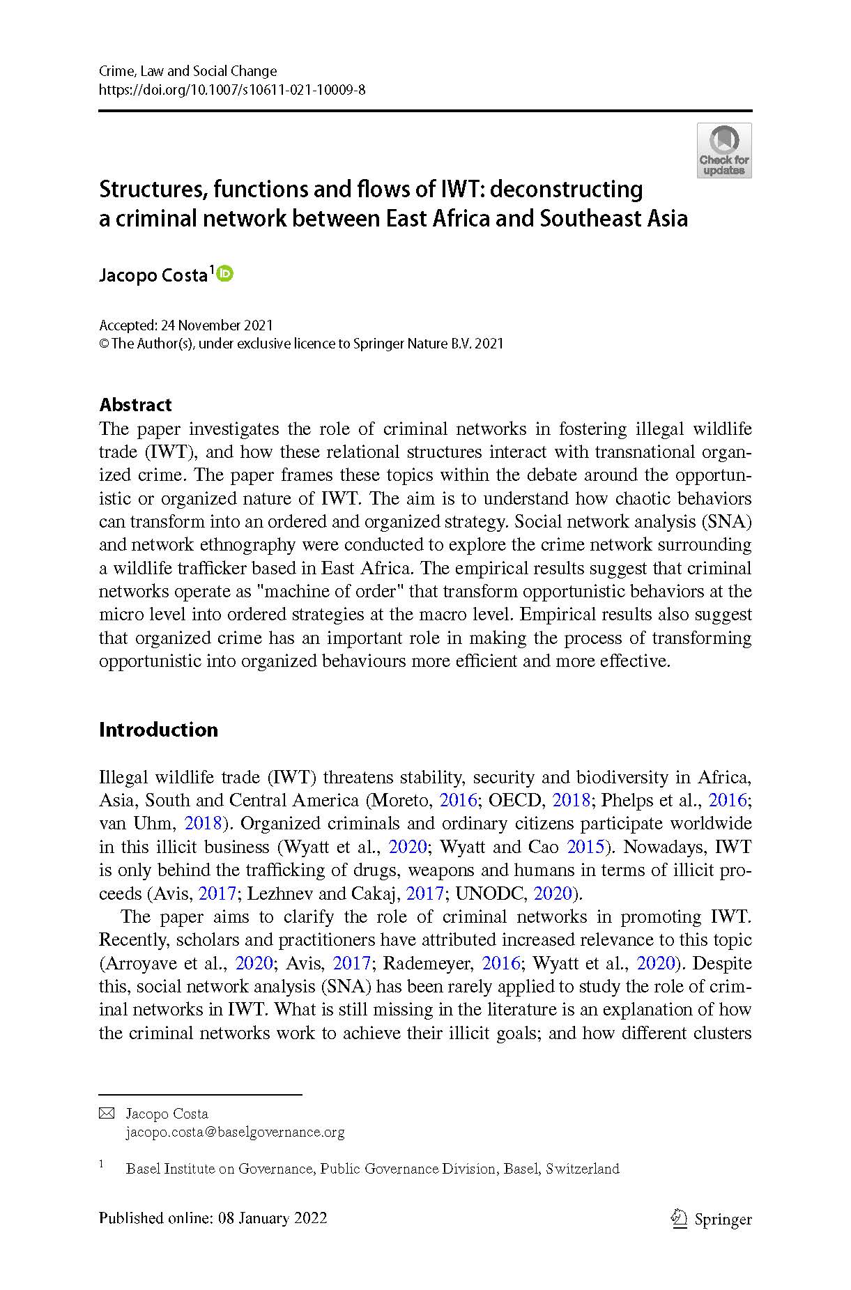 Structures, functions and flows of IWT: deconstructing a criminal network between East Africa and Southeast Asia cover