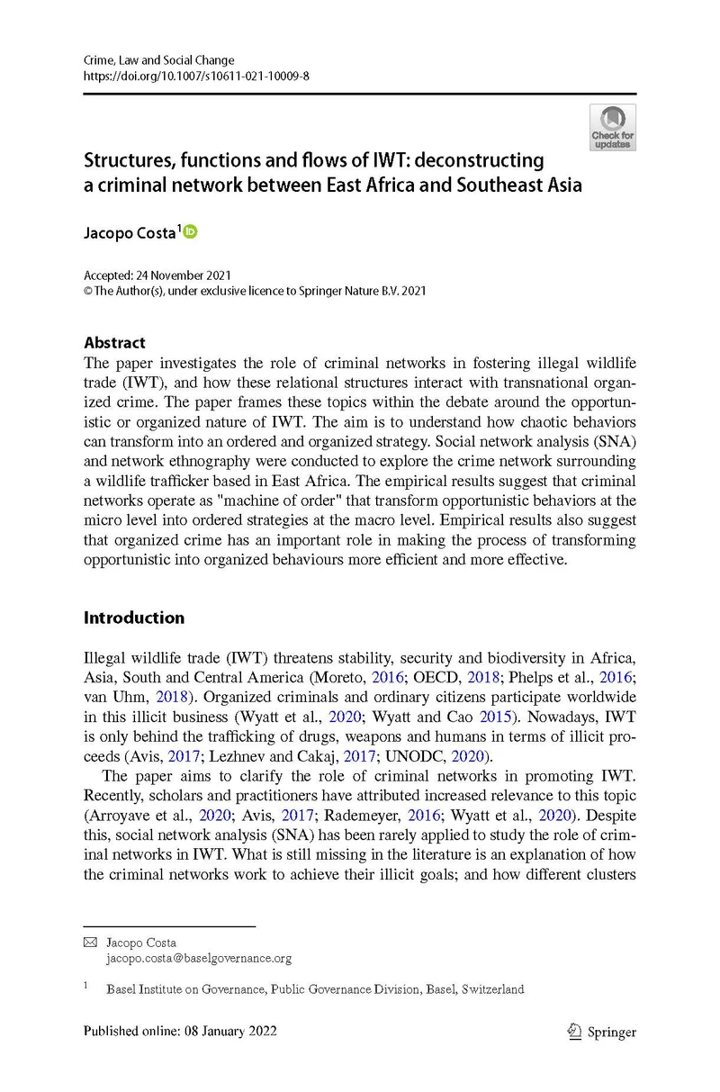 Structures, functions and flows of IWT: deconstructing a criminal network between East Africa and Southeast Asia cover