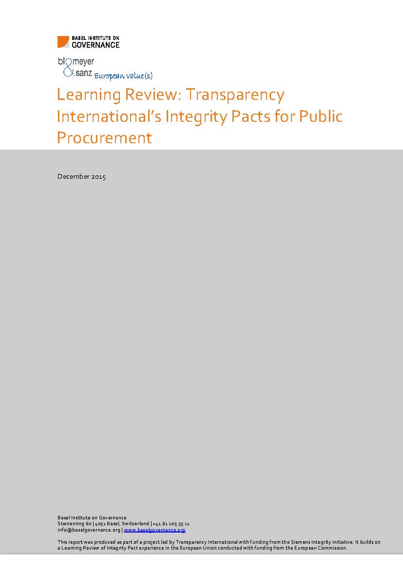 Learning Review: Transparency International's Integrity Pacts for Public Procurement