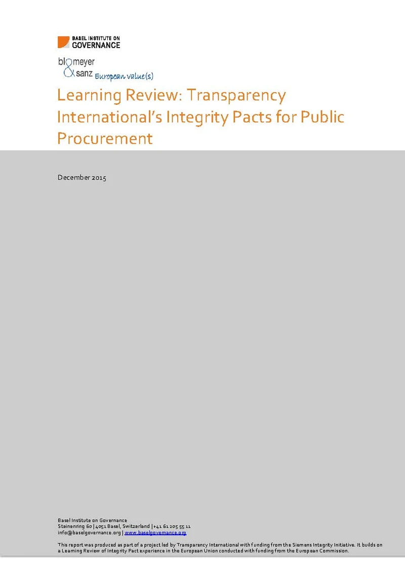 Learning Review: Transparency International's Integrity Pacts for Public Procurement cover