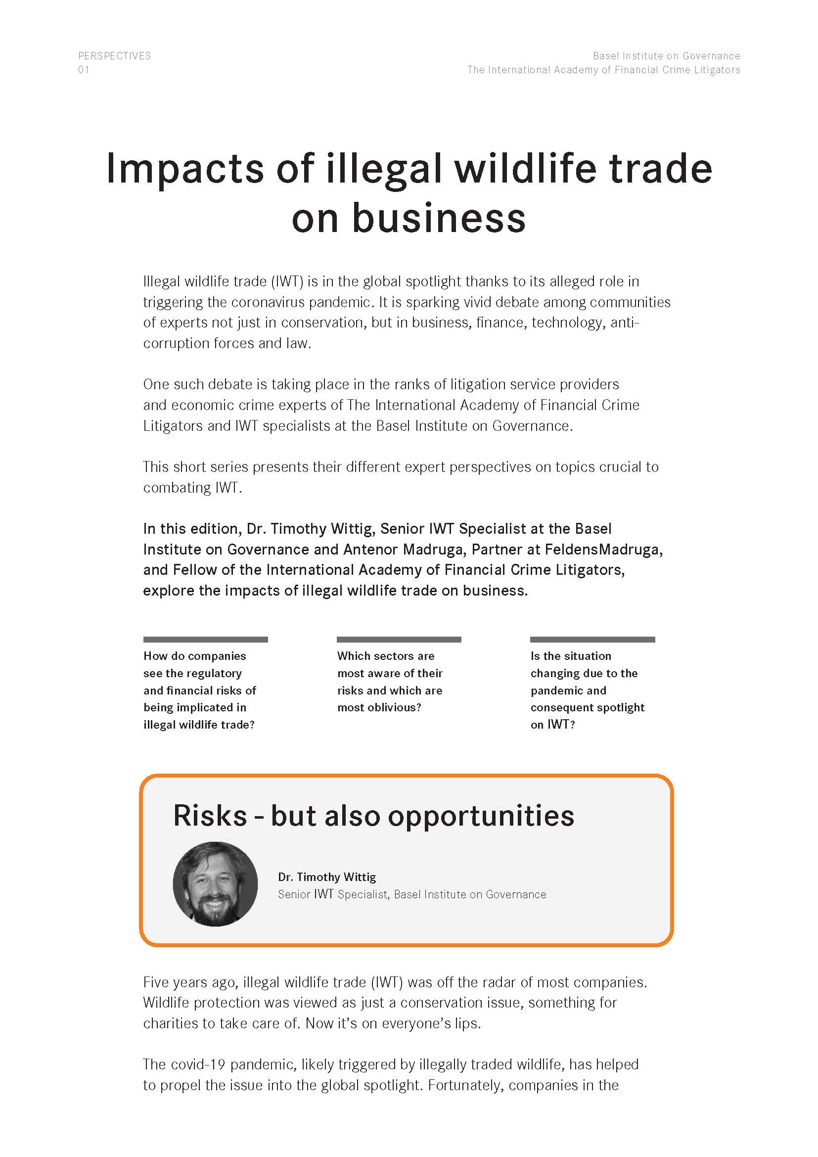 Perspectives 1: Impacts of illegal wildlife trade on business
