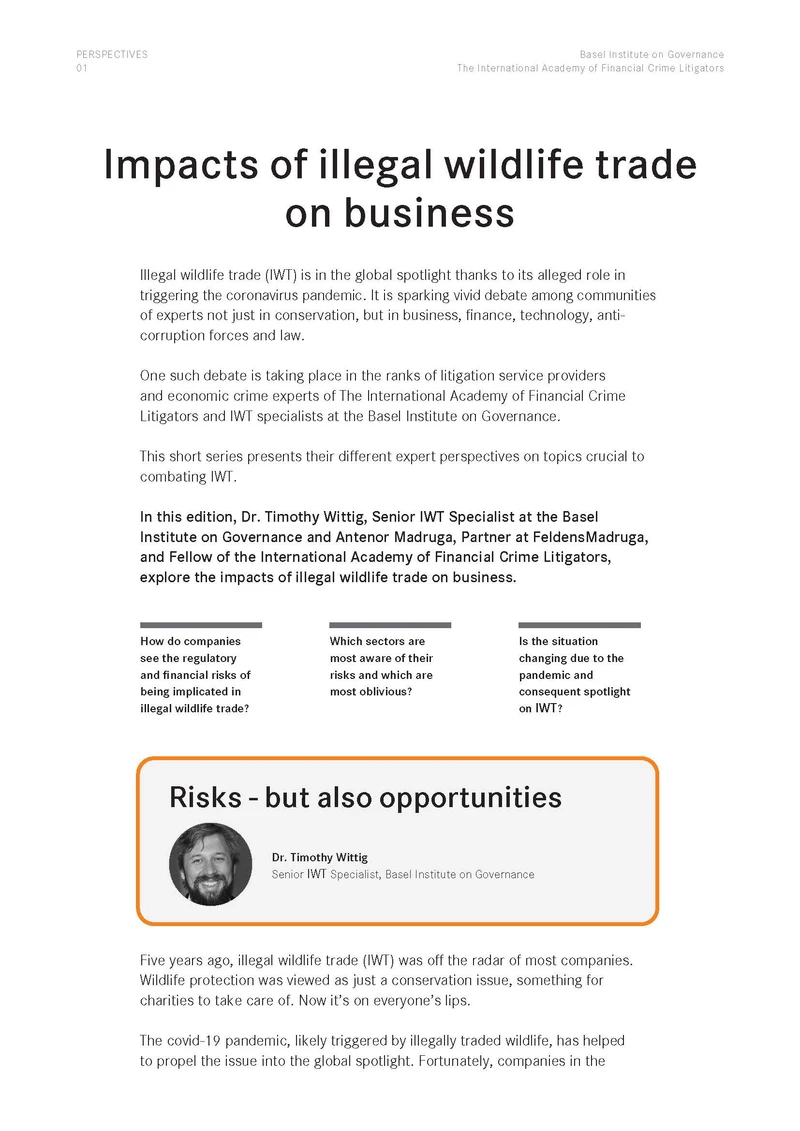 Perspectives 1: Impacts of illegal wildlife trade on business cover