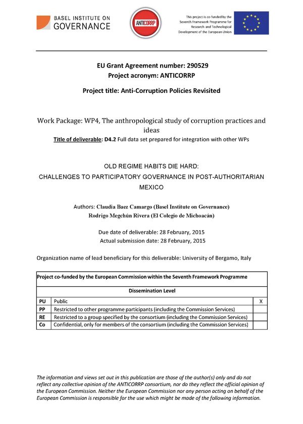 Old regime habits die hard: clientelism, patronage and the challenges to overcoming corruption in post-authoritarian Mexico (ANTICORRP study)