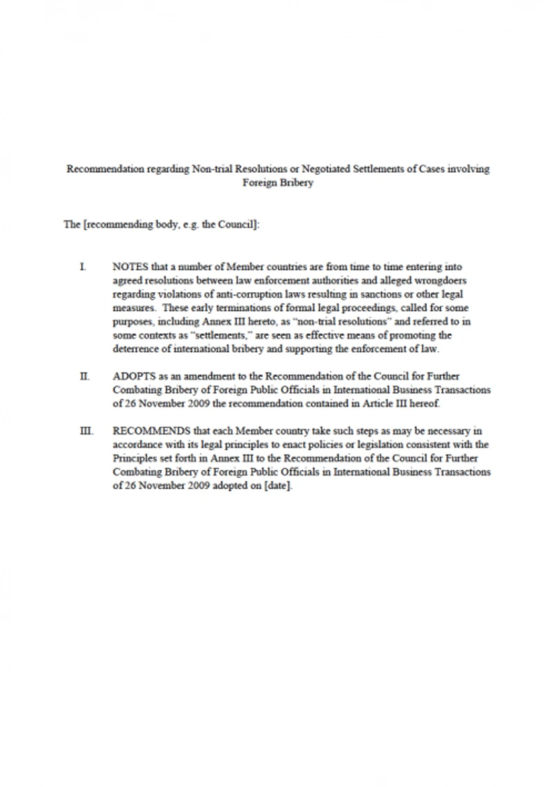 International Guidelines for Non-trial resolutions of Foreign Bribery Cases cover