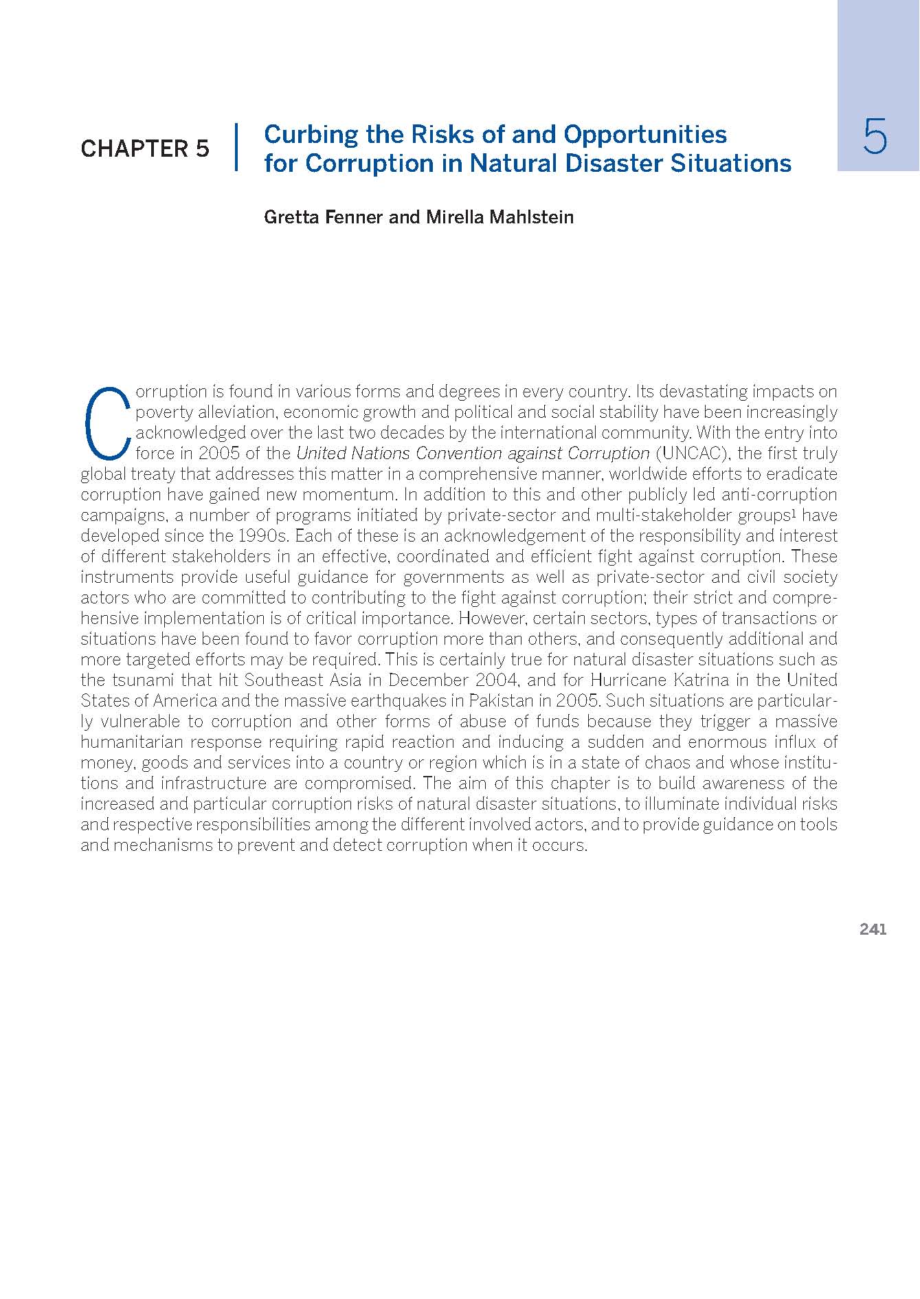 Curbing the risks of and opportunities for corruption in natural disaster situations