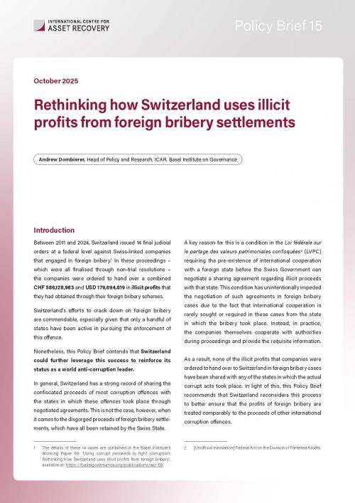 Policy Brief 15: Rethinking how Switzerland uses illicit profits from foreign bribery settlements