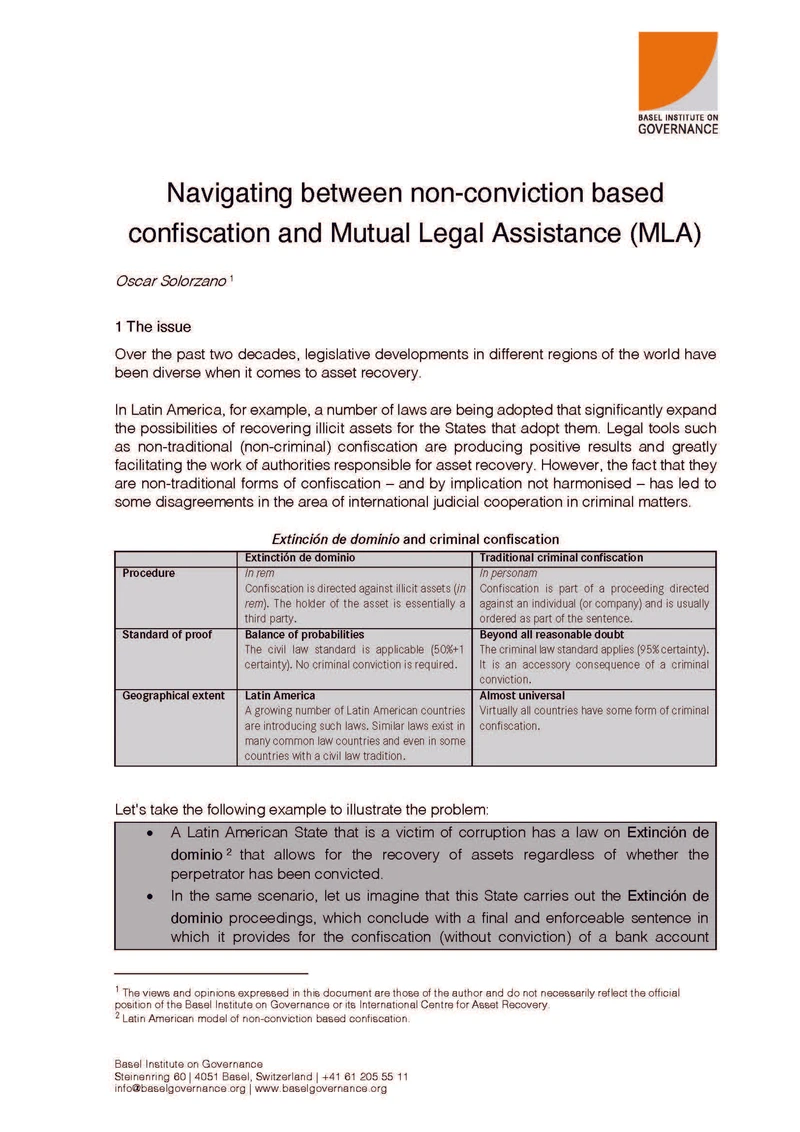 Navigating between non-conviction based confiscation and Mutual Legal Assistance (MLA) cover