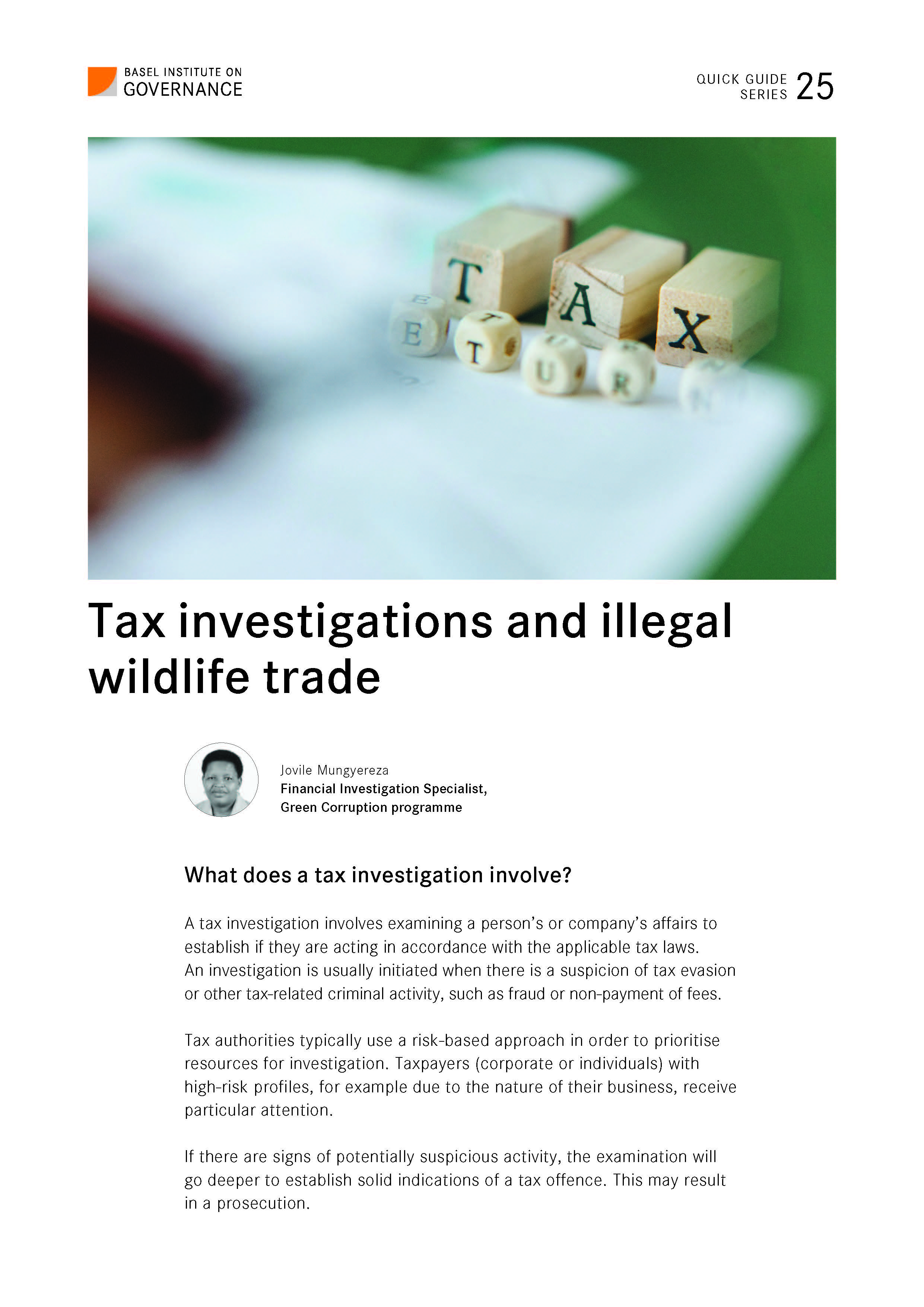 Quick Guide 25: Tax investigations and illegal wildlife trade