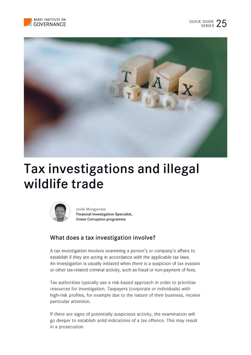 Quick Guide 25: Tax investigations and illegal wildlife trade cover
