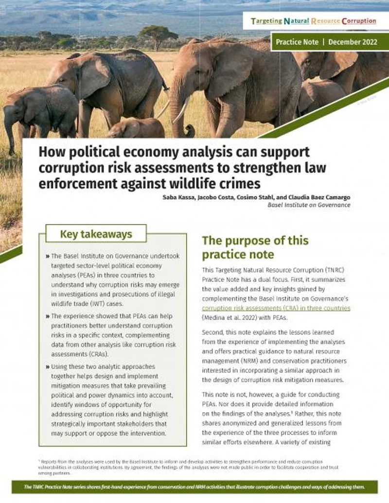 How political economy analysis can support corruption risk assessments to strengthen law enforcement against wildlife crimes cover