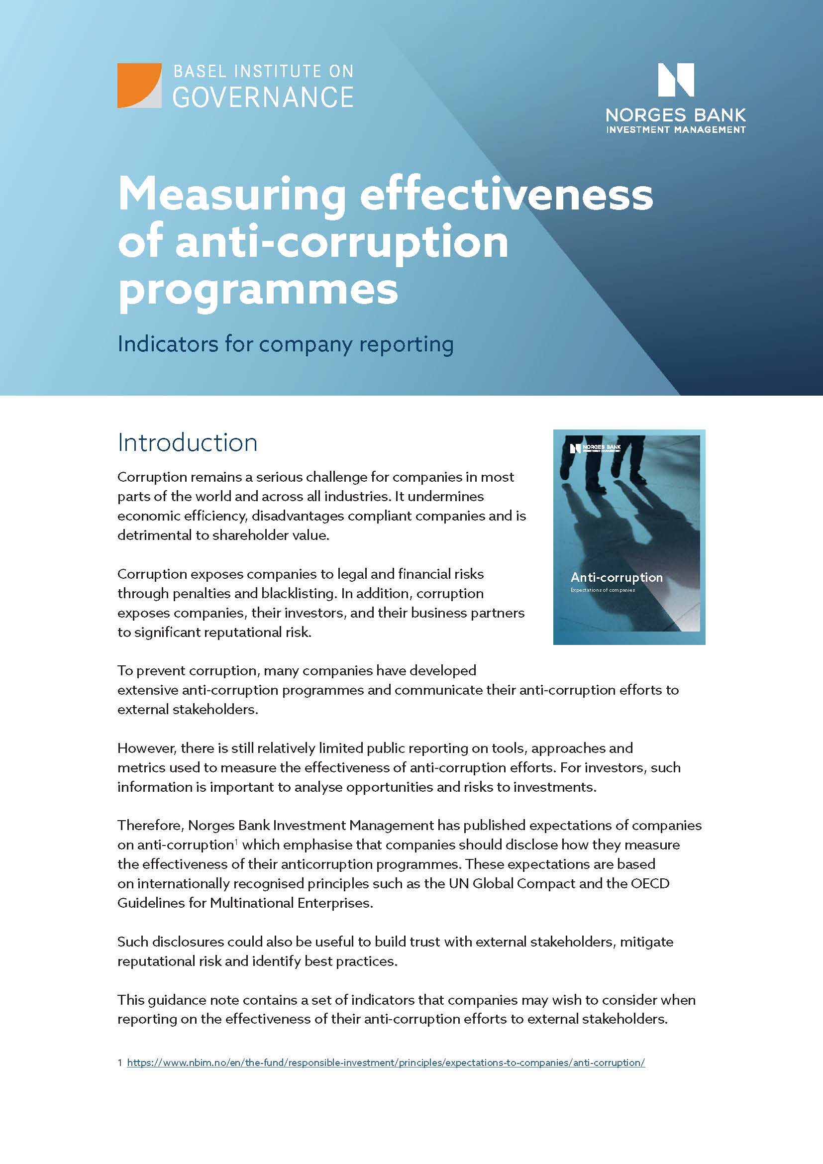 Measuring effectiveness of anti-corruption programmes: Indicators for company reporting