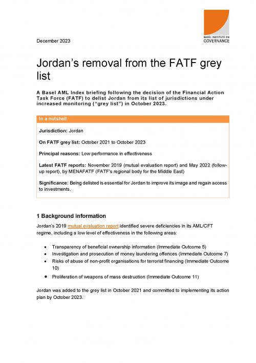 Basel AML Index briefing: Jordan's delisting from the FATF grey list