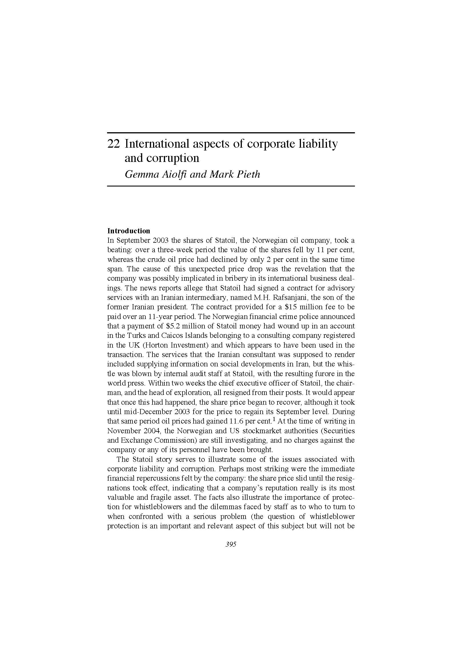 International aspects of corporate liability and corruption