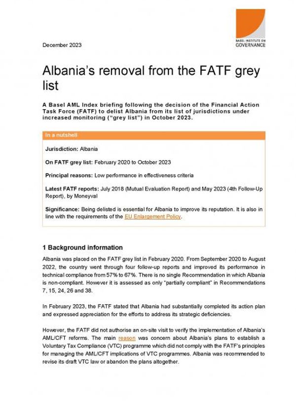Basel AML Index briefing: Albania's delisting from the FATF grey list