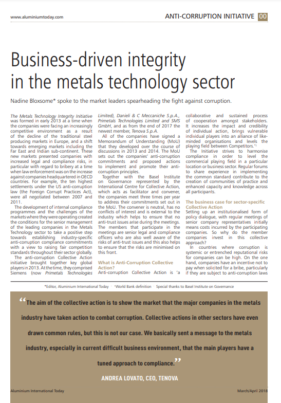 Business-driven Integrity in the Metals Technology Sector