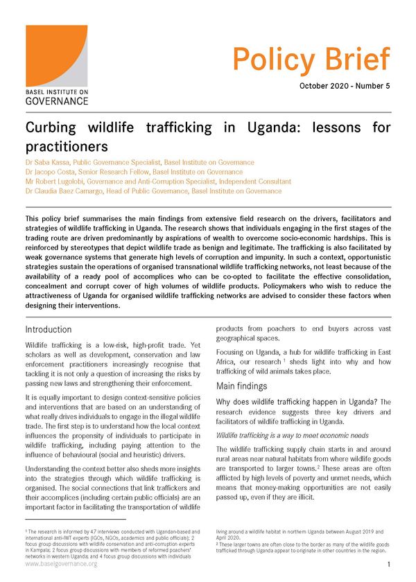 Policy Brief 5: Curbing wildlife trafficking in Uganda: lessons for practitioners
