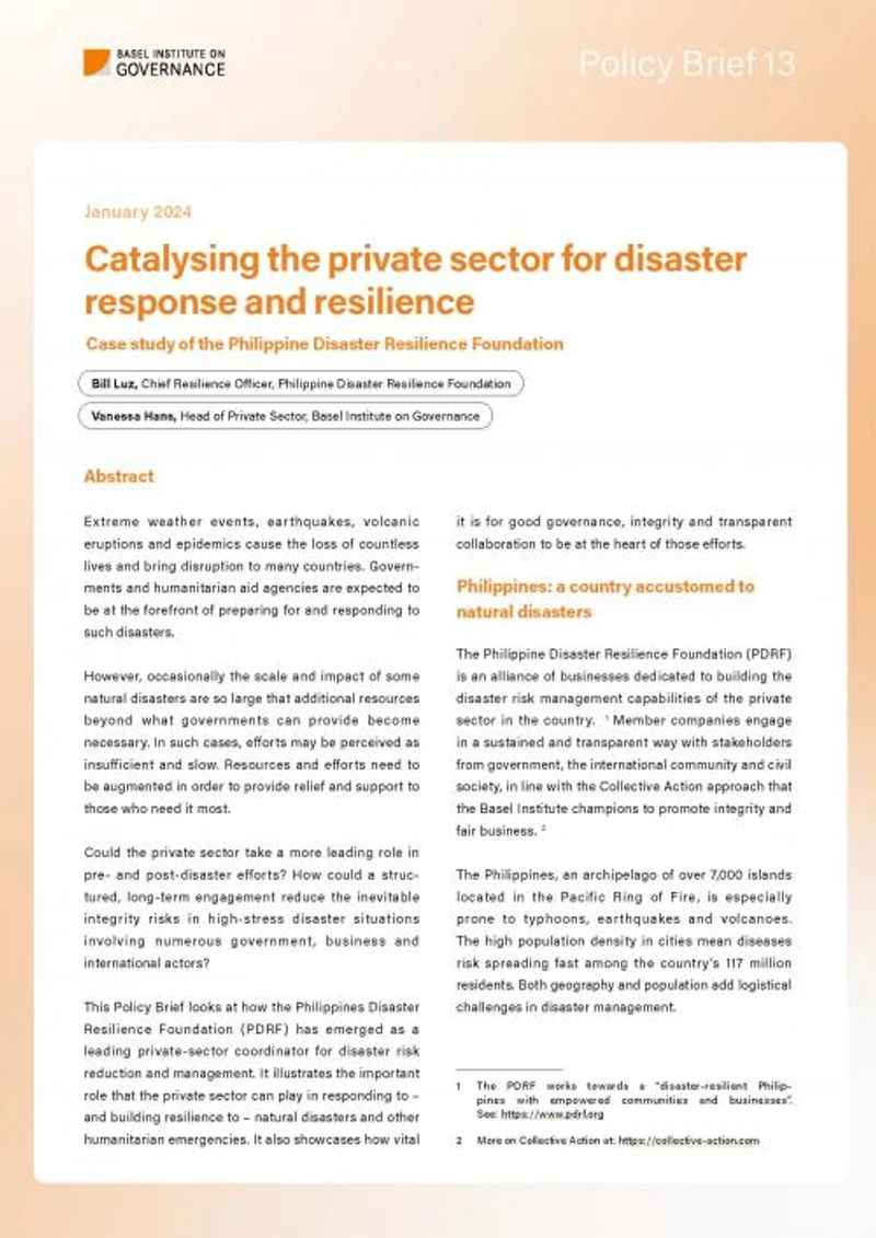 Policy Brief 13: Catalysing the private sector for disaster response and resilience – Case study of the Philippine Disaster Resilience Foundation cover