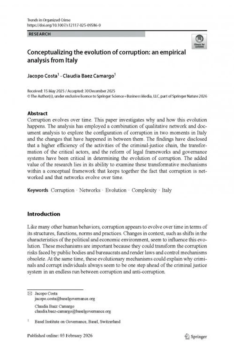 Conceptualizing the evolution of corruption: an empirical analysis from Italy cover