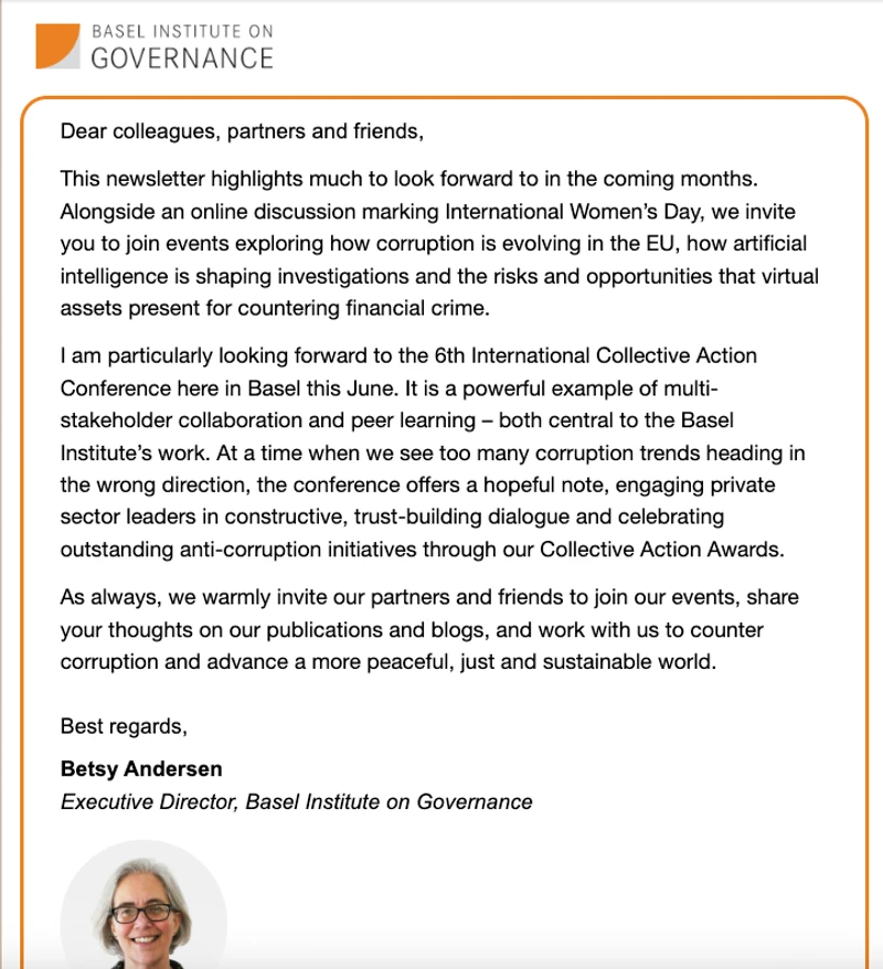 Basel Institute newsletter - March 2026 cover