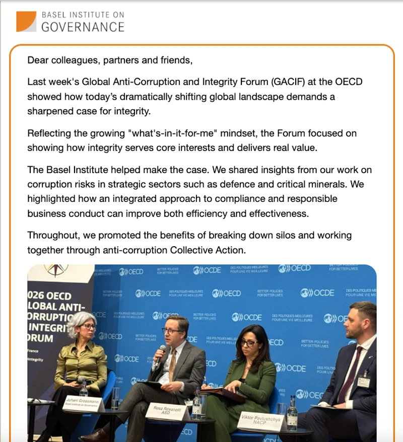 Basel Institute newsletter - April 2026 cover